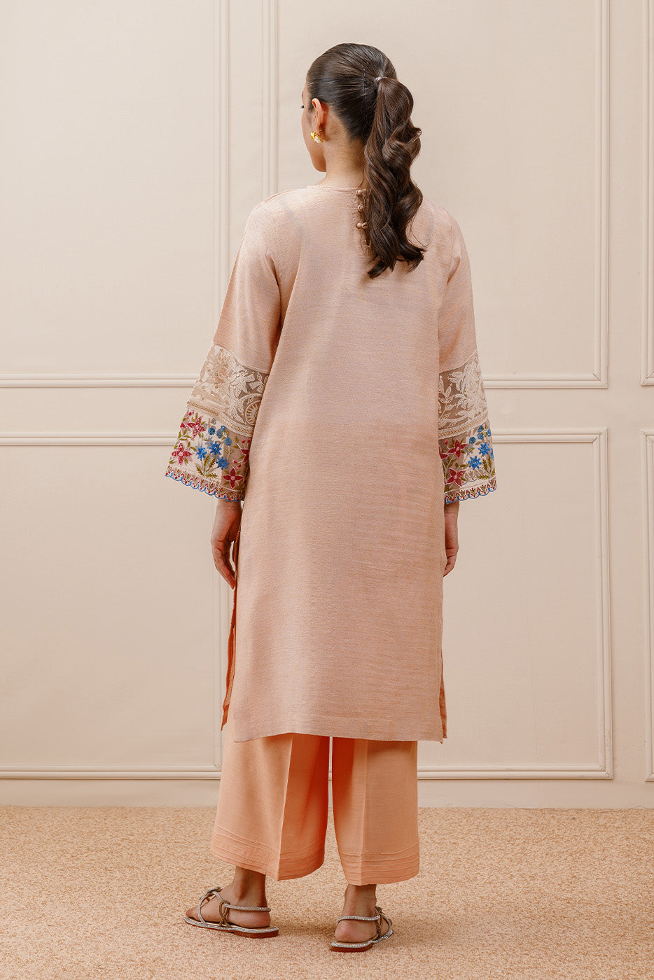 2 PIECE EMBROIDERED GOLD NET SUIT (PRET)