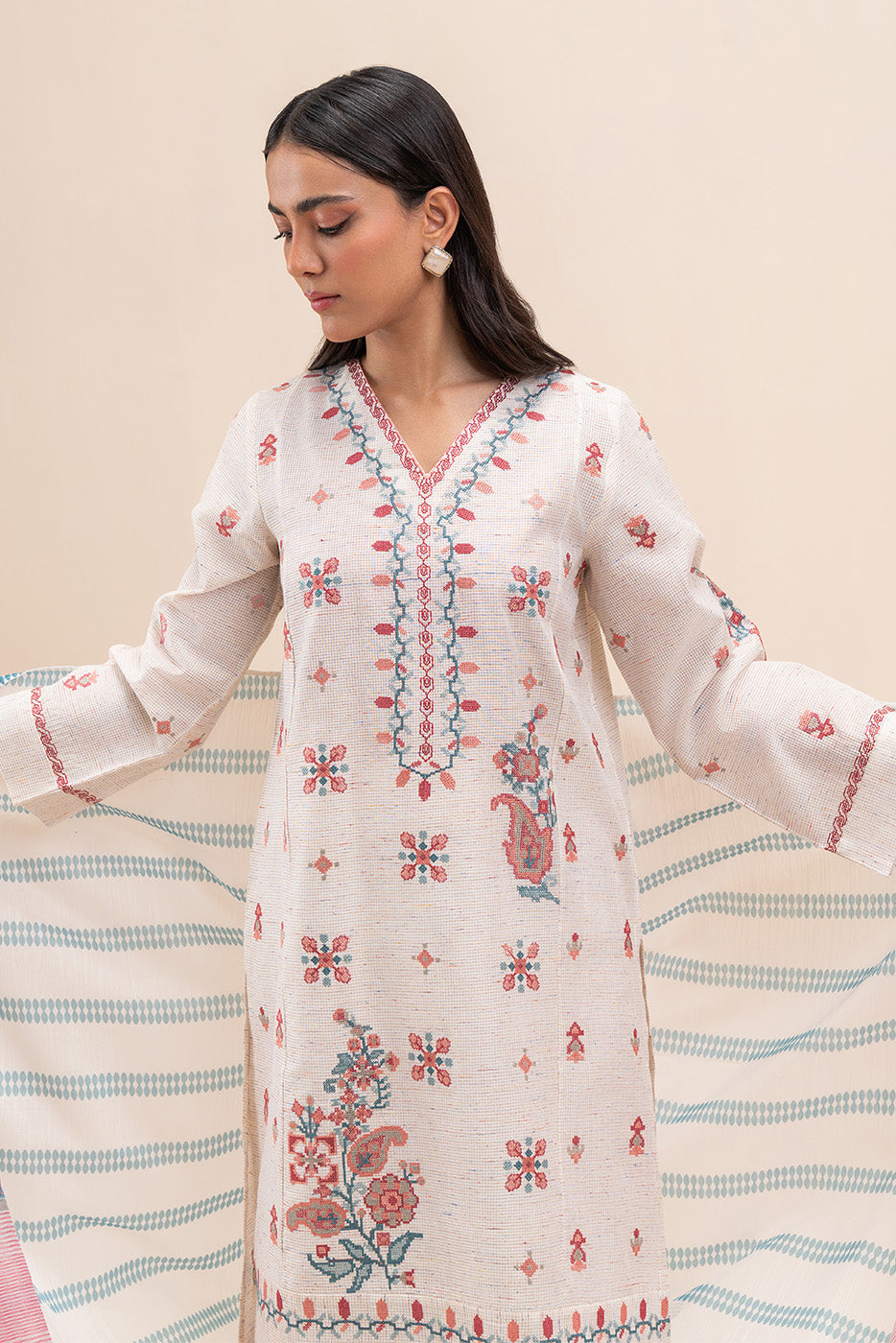 3 PIECE EMBROIDERED NET MULTI NEPS SUIT (PRET)