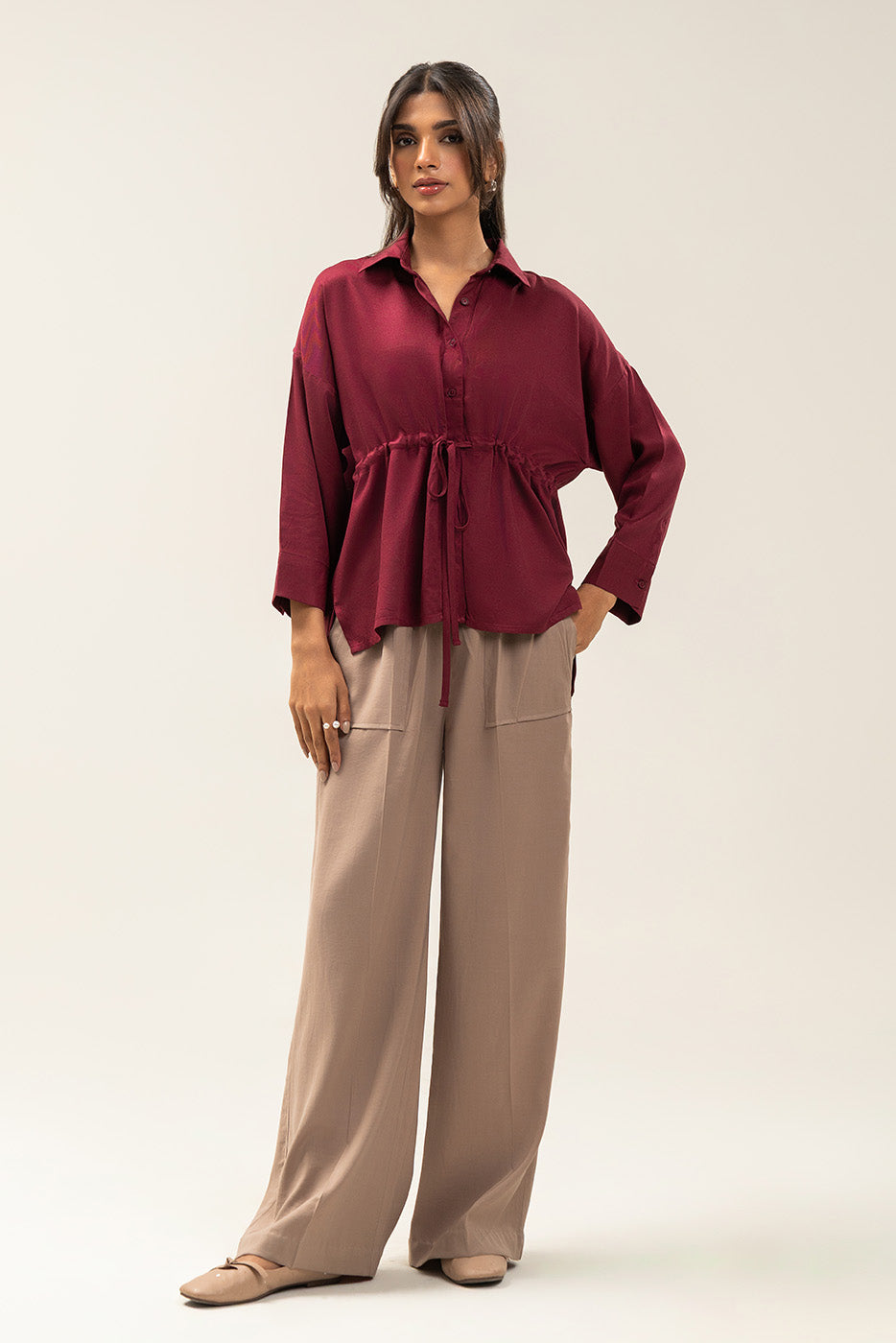BUTTON-THROUGH ADJUSTABLE WAIST TOP