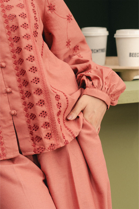 V-NECK EMBROIDERED CO-ORD SET