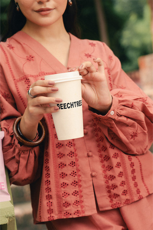 V-NECK EMBROIDERED CO-ORD SET
