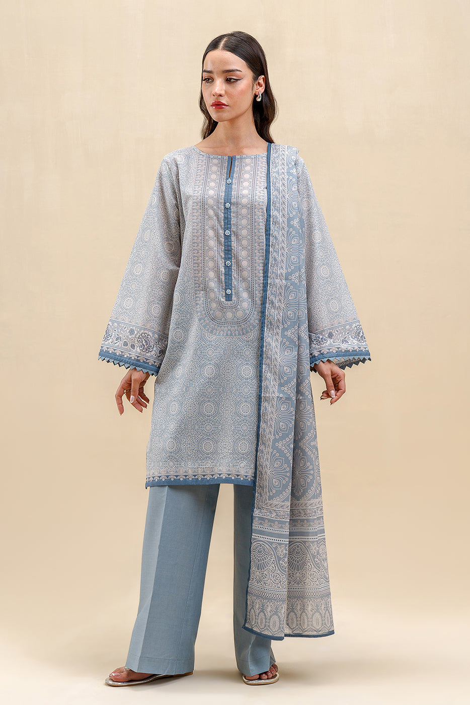 3 PIECE PRINTED LAWN SUIT-SERENE ORNATE (UNSTITCHED)