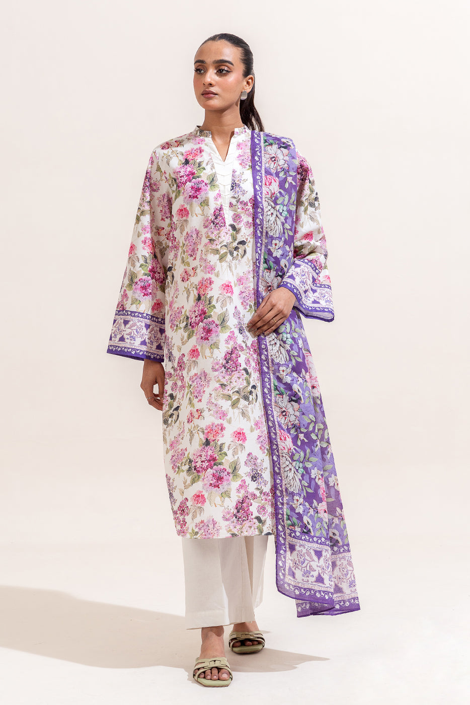 3 PIECE PRINTED LAWN SUIT-AMETHYST ORCHID (UNSTITCHED)