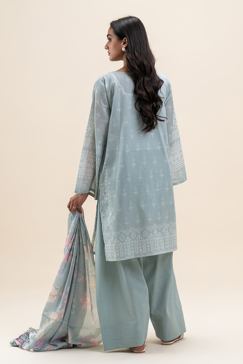 3 PIECE PRINTED LAWN SUIT-PISTACHIO ORCHID (UNSTITCHED)