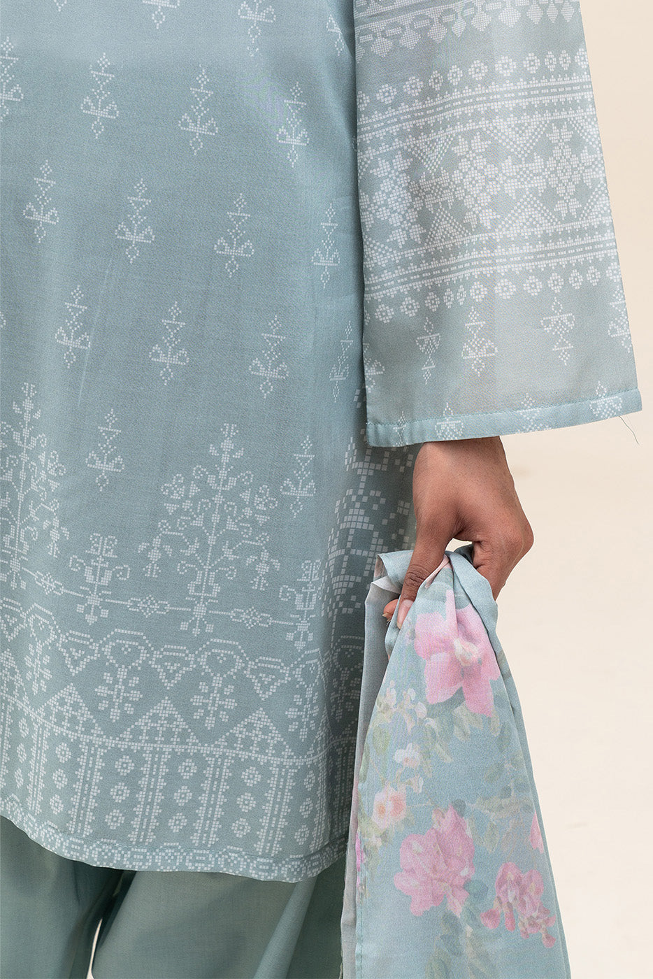 3 PIECE PRINTED LAWN SUIT-PISTACHIO ORCHID (UNSTITCHED)