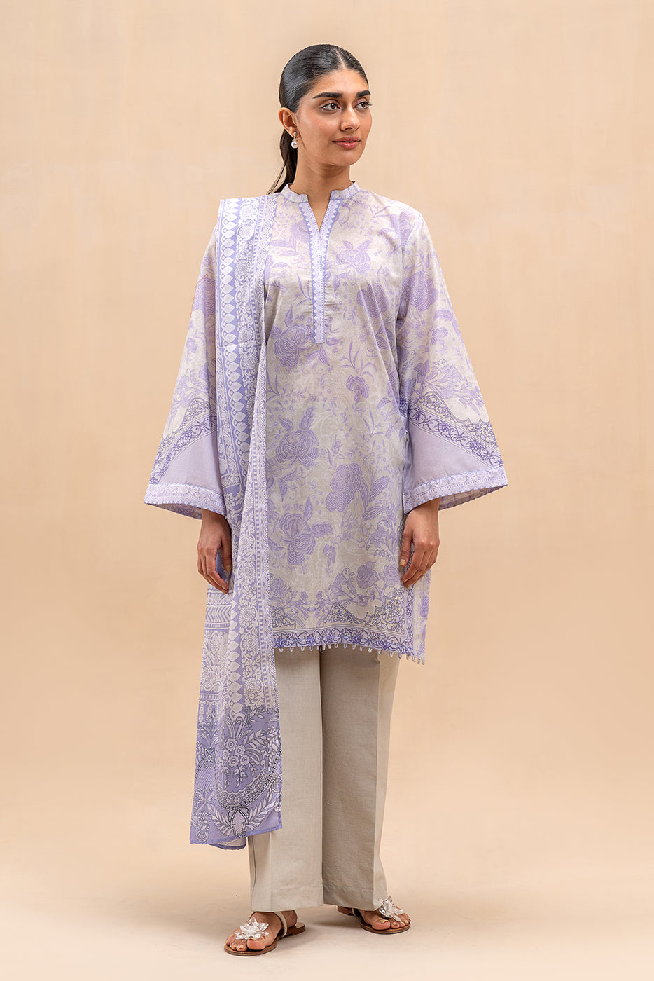 3 PIECE PRINTED LAWN SUIT-LAVENDER BAY (UNSTITCHED)