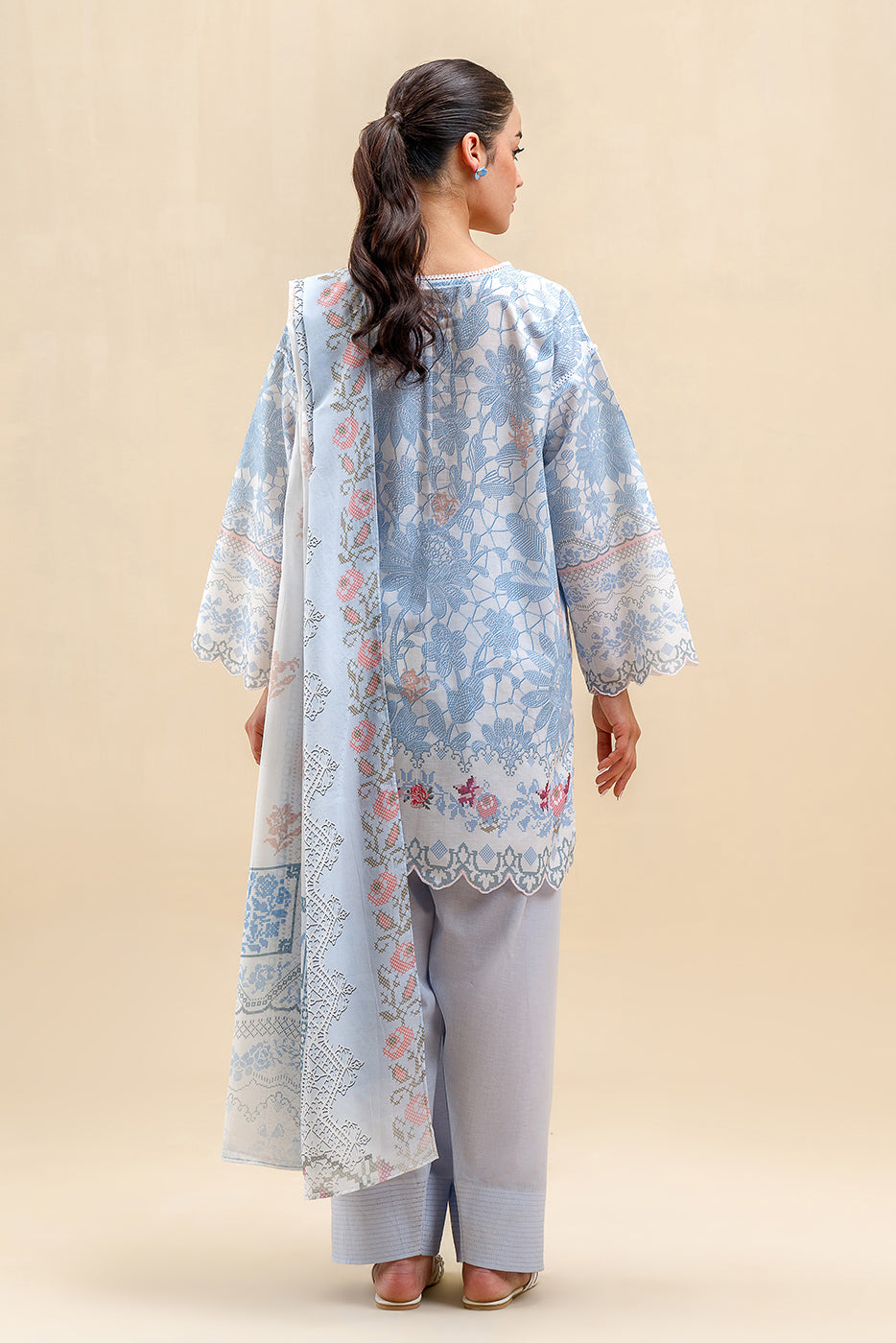 3 PIECE PRINTED LAWN SUIT-CERULEAN FLUORESCENCE (UNSTITCHED)