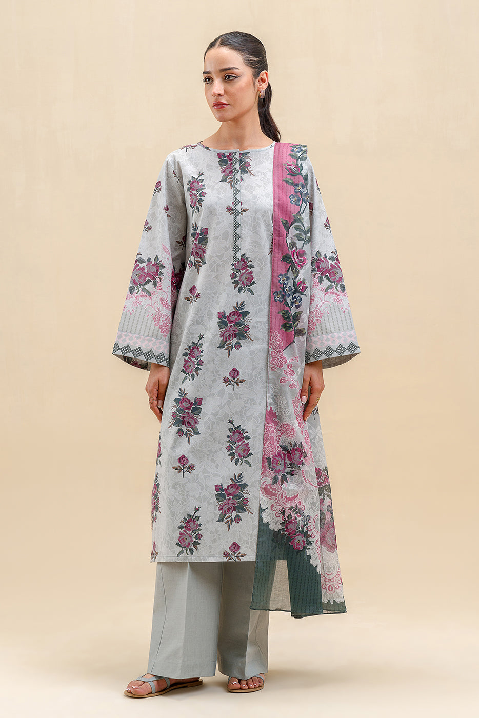 3 PIECE PRINTED LAWN SUIT-MISTY FLORA (UNSTITCHED)
