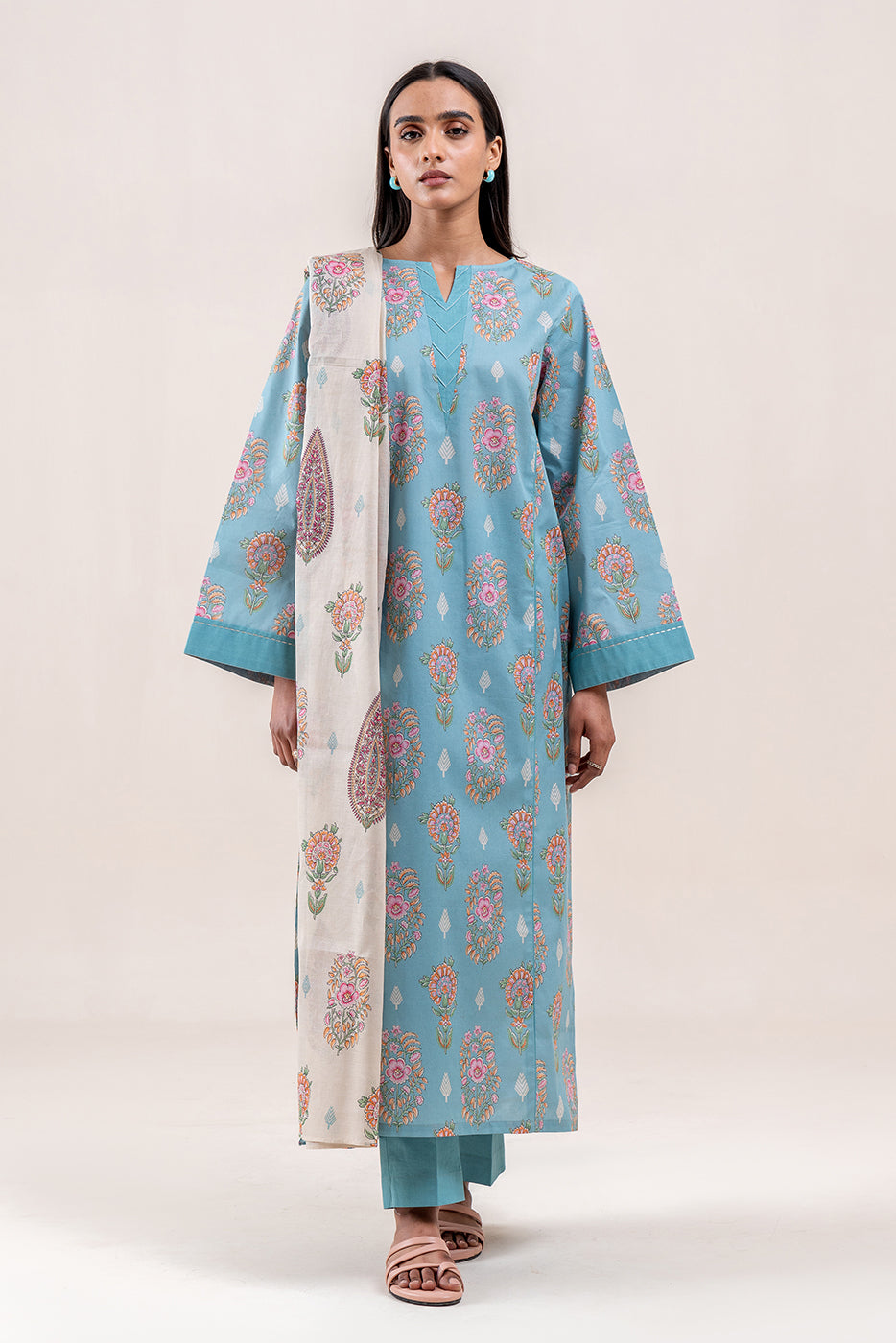 3 PIECE PRINTED LAWN SUIT-CADET NOIR (UNSTITCHED)
