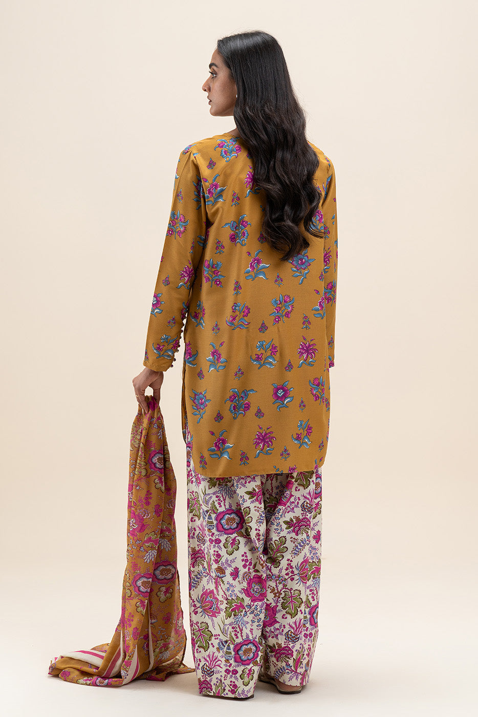 3 PIECE PRINTED BLENDED LAWN SUIT-MUSTARD BLOOM (UNSTITCHED)