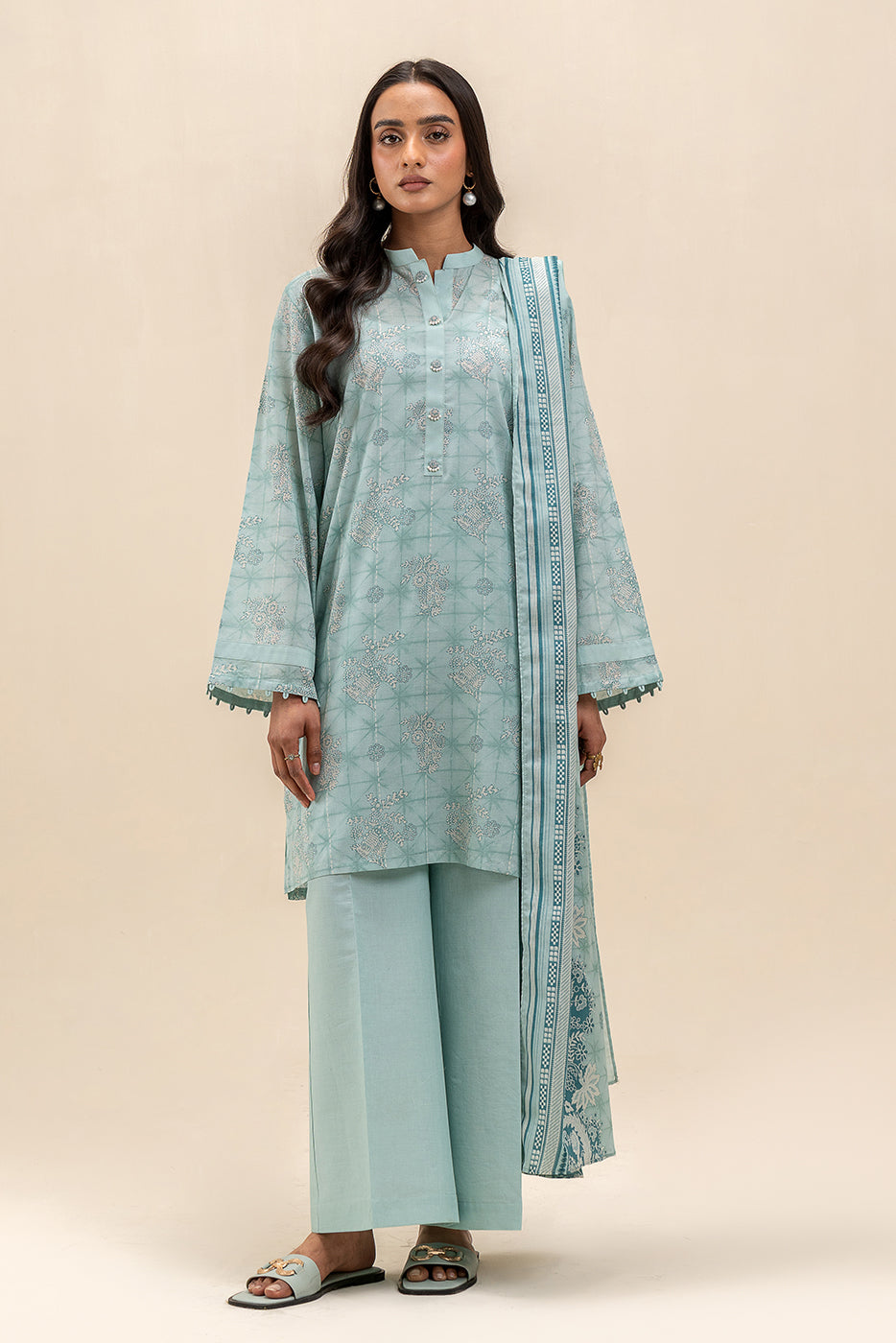 3 PIECE PRINTED LAWN SUIT-TURQUOISE GRACE (UNSTITCHED)