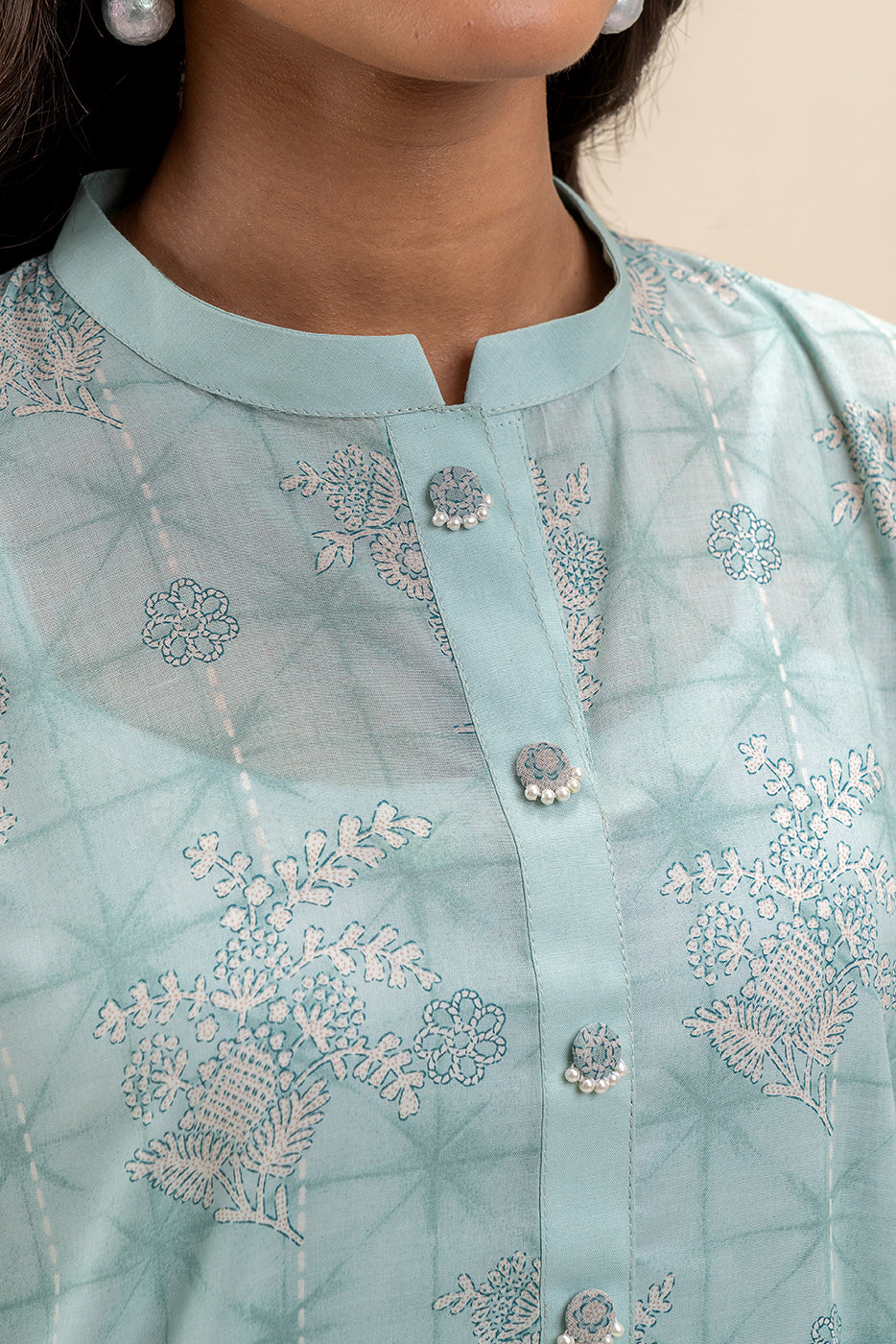 3 PIECE PRINTED LAWN SUIT-TURQUOISE GRACE (UNSTITCHED)