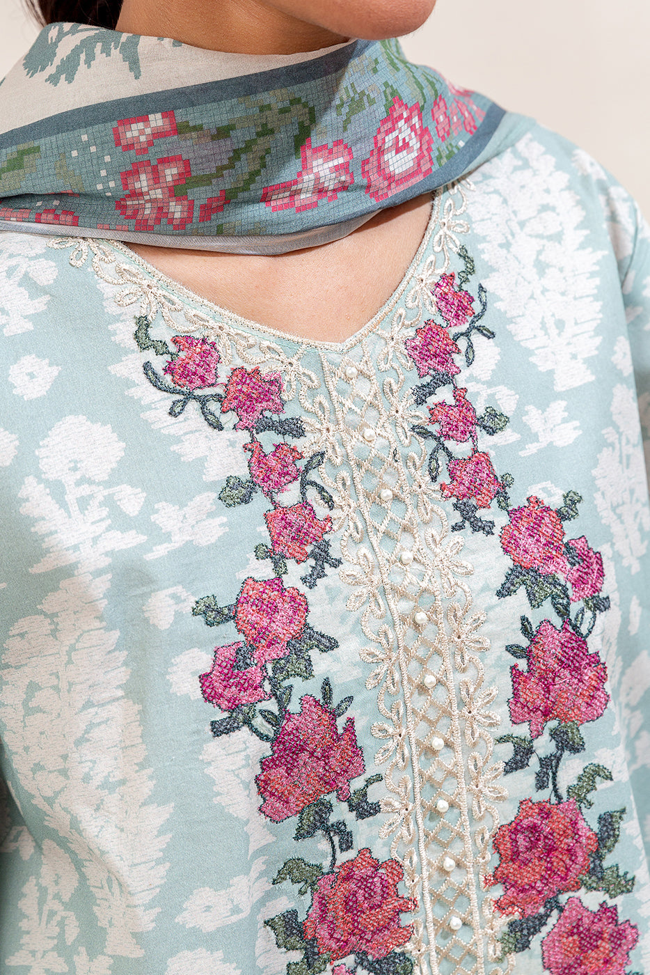 3 PIECE EMBROIDERED LAWN SUIT-PASTEL PAISLEY (UNSTITCHED)