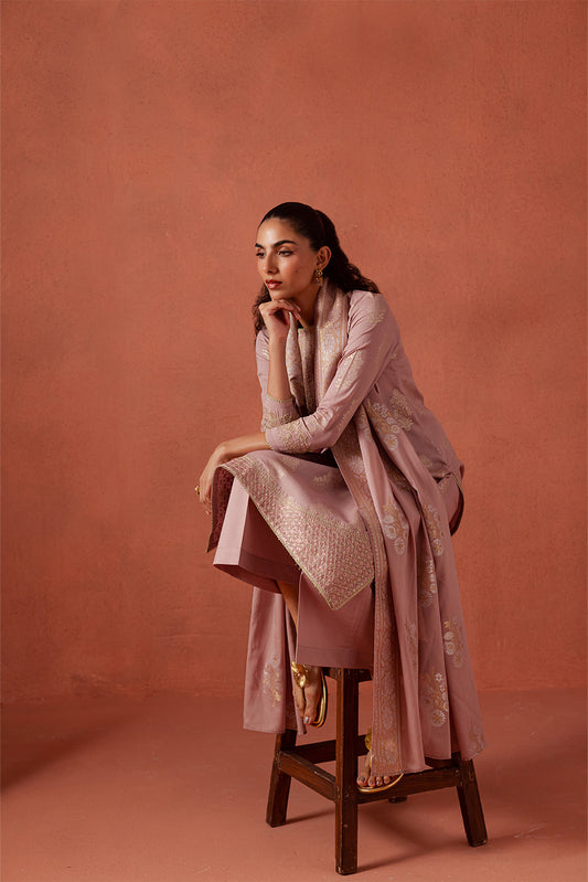 3 PIECE EMBROIDERED LUREX JACQUARAD  SUIT-BABY BLUSH (UNSTITCHED)