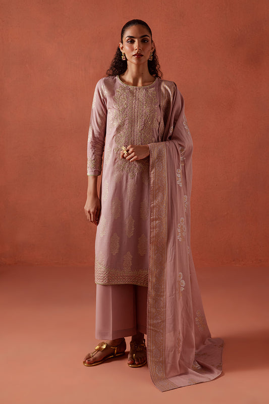 3 PIECE EMBROIDERED LUREX JACQUARAD  SUIT-BABY BLUSH (UNSTITCHED)