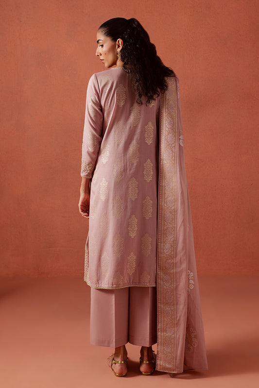 3 PIECE EMBROIDERED LUREX JACQUARAD  SUIT-BABY BLUSH (UNSTITCHED)