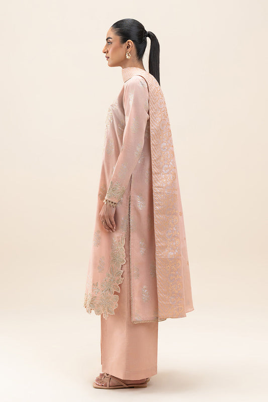 3 PIECE EMBROIDERED LUREX JACQUARAD  SUIT-BLUSH MELLOW