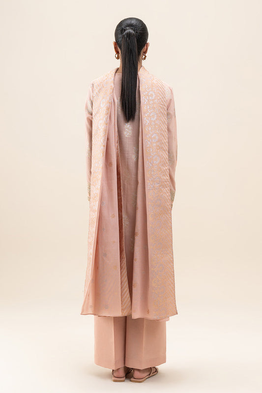 3 PIECE EMBROIDERED LUREX JACQUARAD  SUIT-BLUSH MELLOW