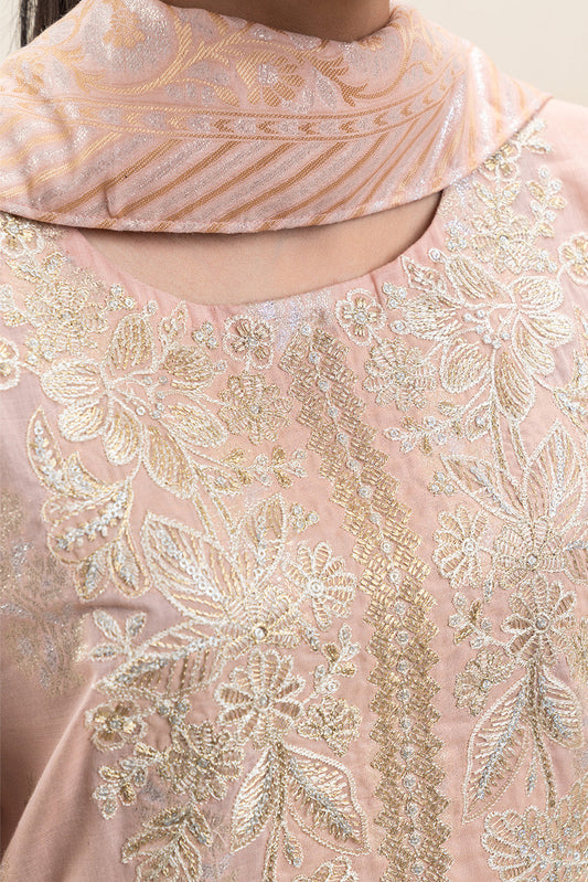 3 PIECE EMBROIDERED LUREX JACQUARAD  SUIT-BLUSH MELLOW