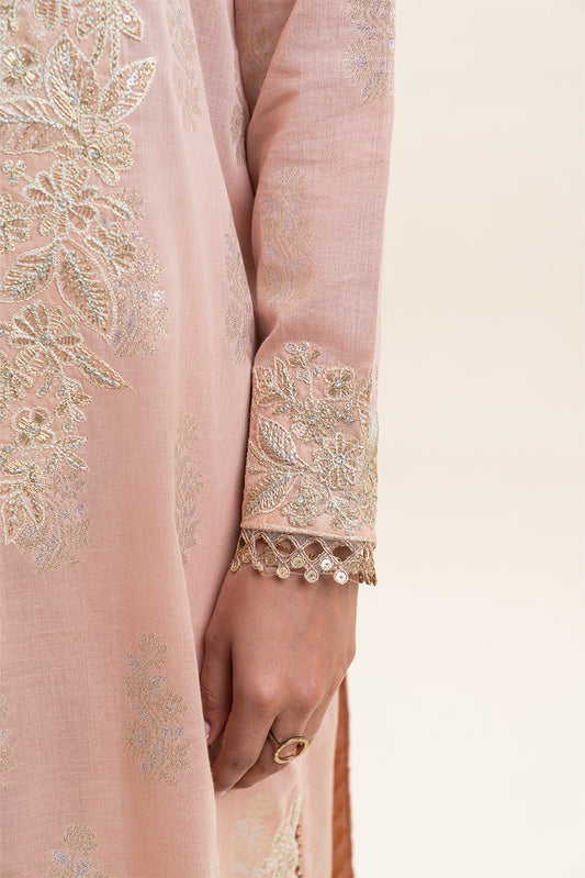 3 PIECE EMBROIDERED LUREX JACQUARAD  SUIT-BLUSH MELLOW