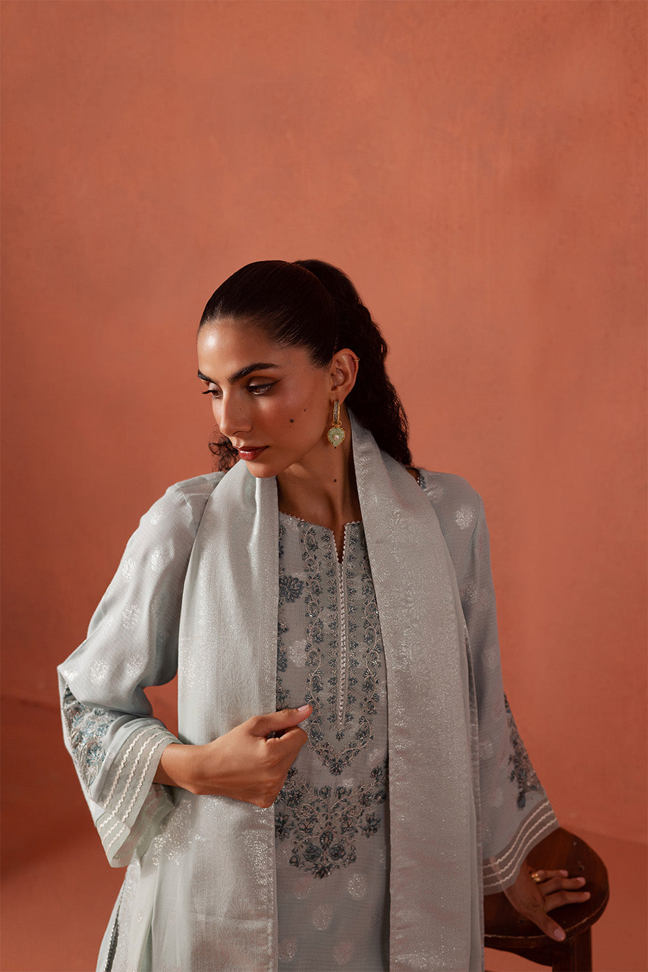 3 PIECE EMBROIDERED LUREX JACQUARAD SUIT-CLOUD AURA (UNSTITCHED)