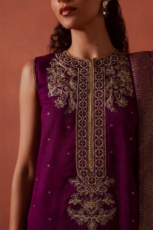 3 PIECE EMBROIDERED LUREX JACQUARAD  SUIT-SOLSTICE MOON (UNSTITCHED)