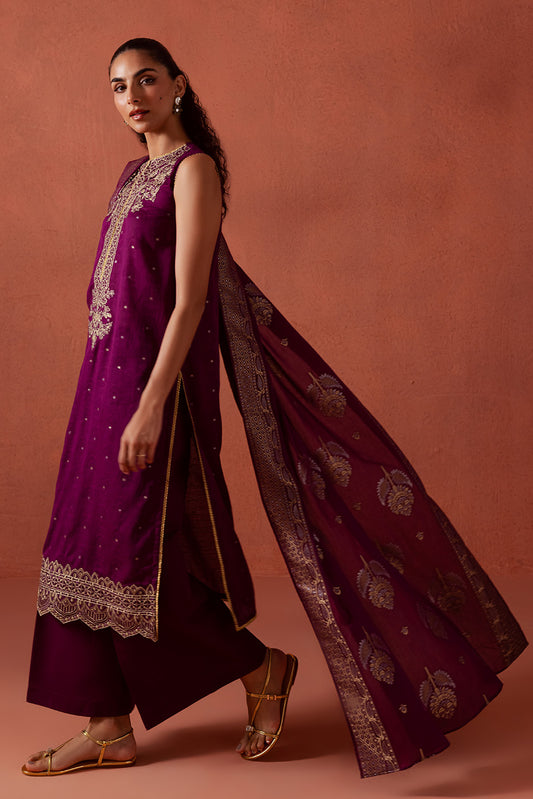 3 PIECE EMBROIDERED LUREX JACQUARAD  SUIT-SOLSTICE MOON (UNSTITCHED)