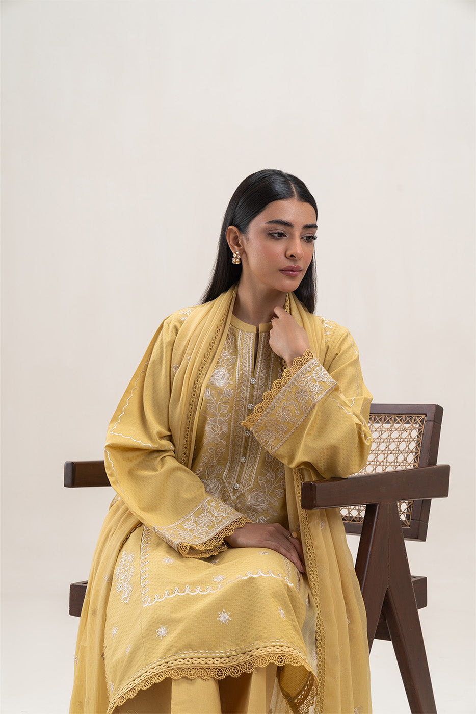 3 PIECE EMBROIDERED SELF JACQUARD SUIT-LIME GLAM (UNSTITCHED)