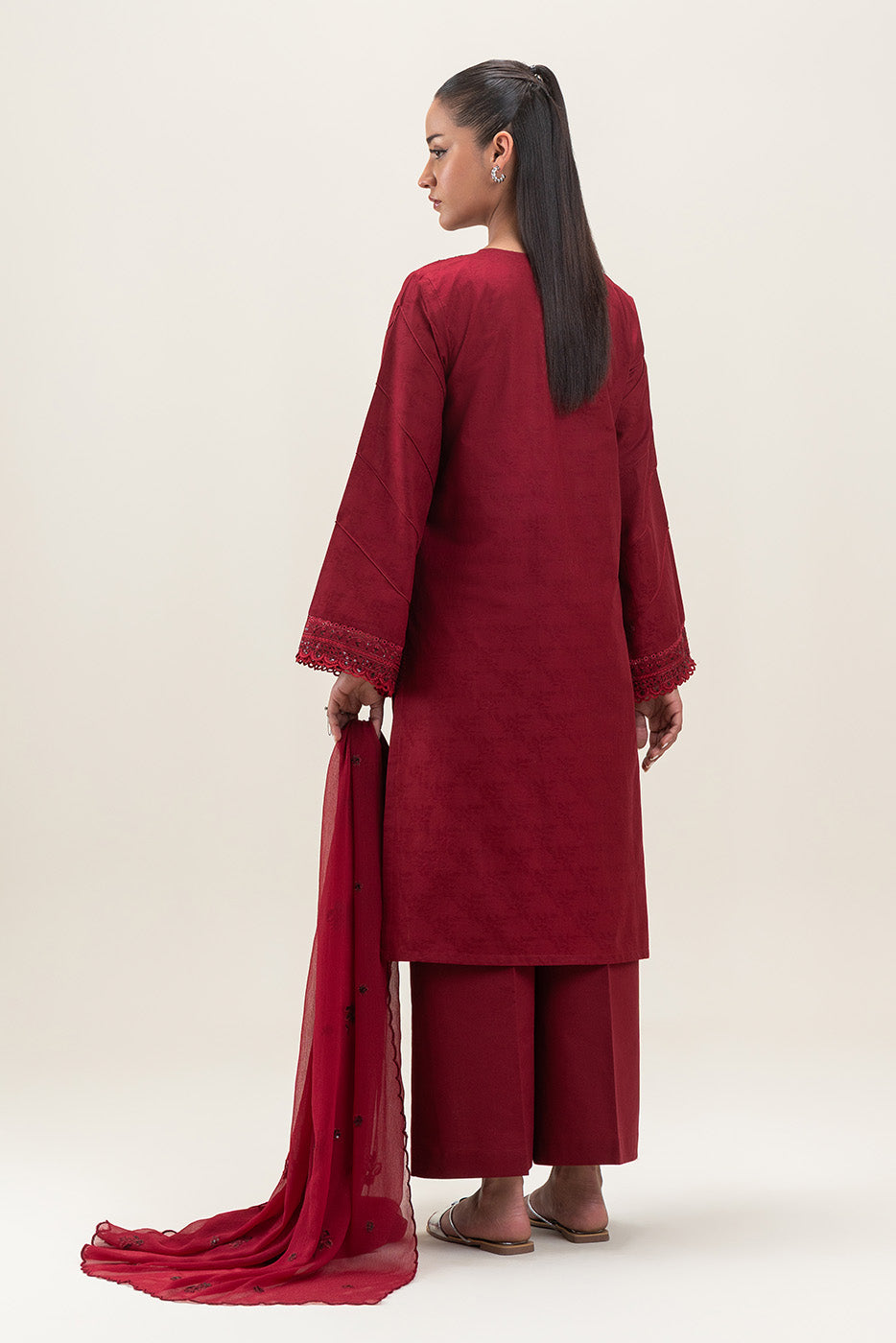 3 PIECE EMBROIDERED SELF JACQUARD SUIT-CHERRY MERLOT (UNSTITCHED)