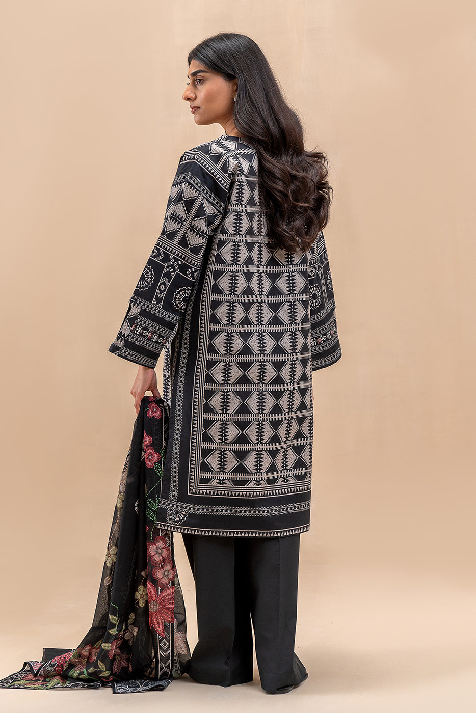 3 PIECE PRINTED LAWN SUIT-ONYX GRID (UNSTITCHED)