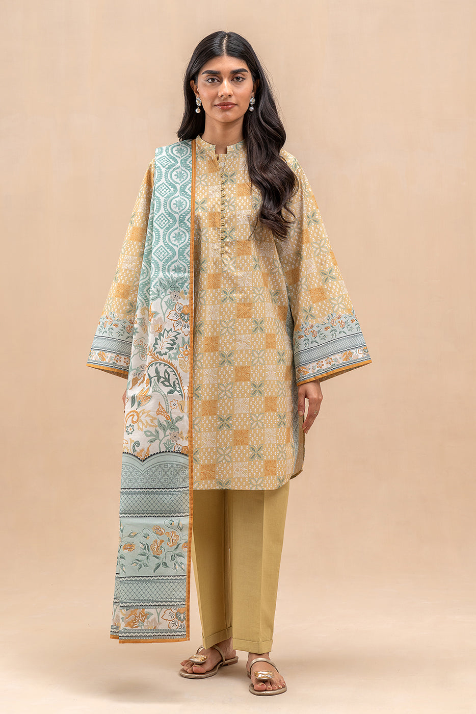 3 PIECE PRINTED LAWN SUIT-DANDELION MUSK (UNSTITCHED)