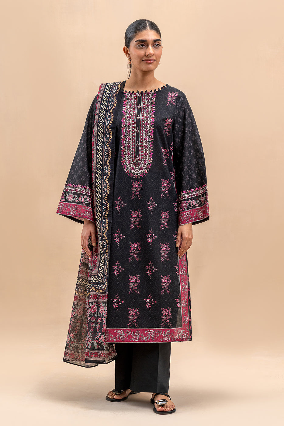 3 PIECE PRINTED LAWN SUIT-GRANITE GLOOM (UNSTITCHED)