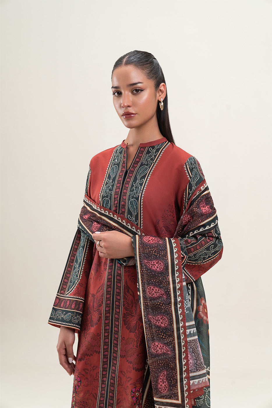 3 PIECE PRINTED LAWN SUIT-TRUE AUTUMN (UNSTITCHED)