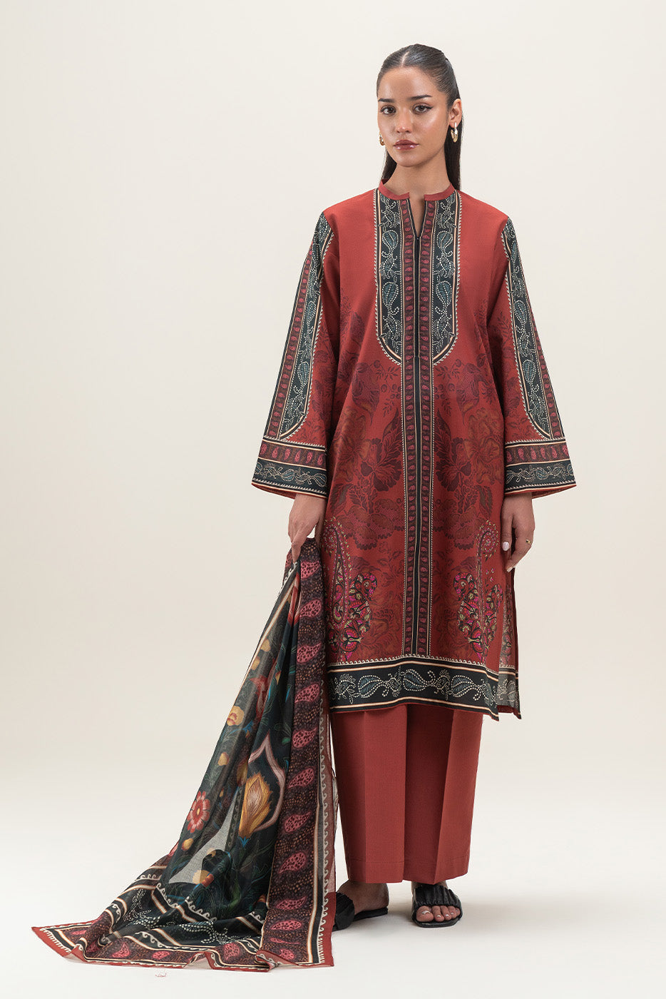 3 PIECE PRINTED LAWN SUIT-TRUE AUTUMN (UNSTITCHED)