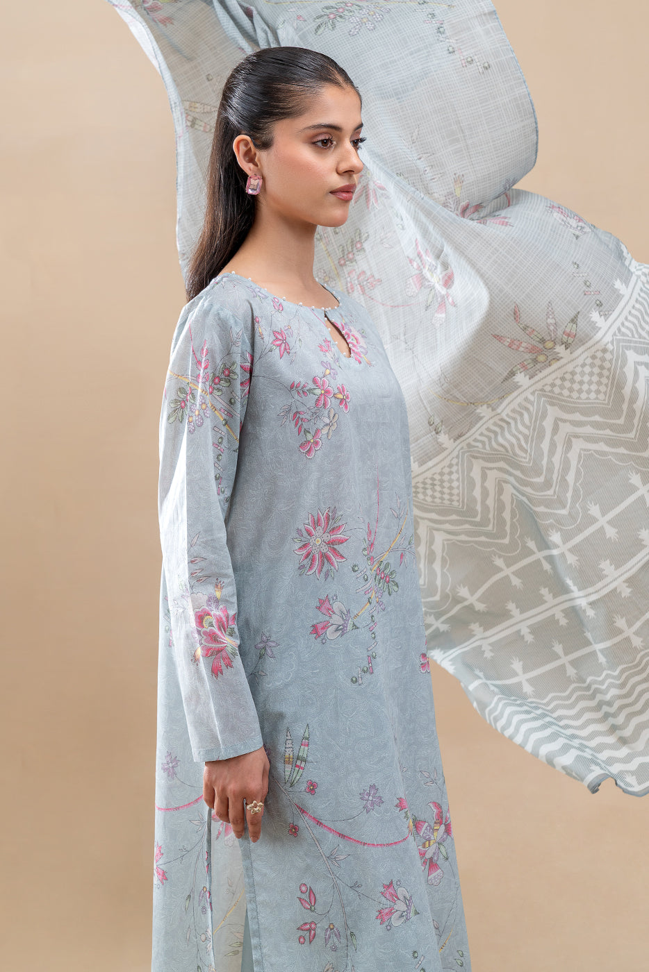 3 PIECE PRINTED LAWN SUIT-BALLARD BLUE (UNSTITCHED)