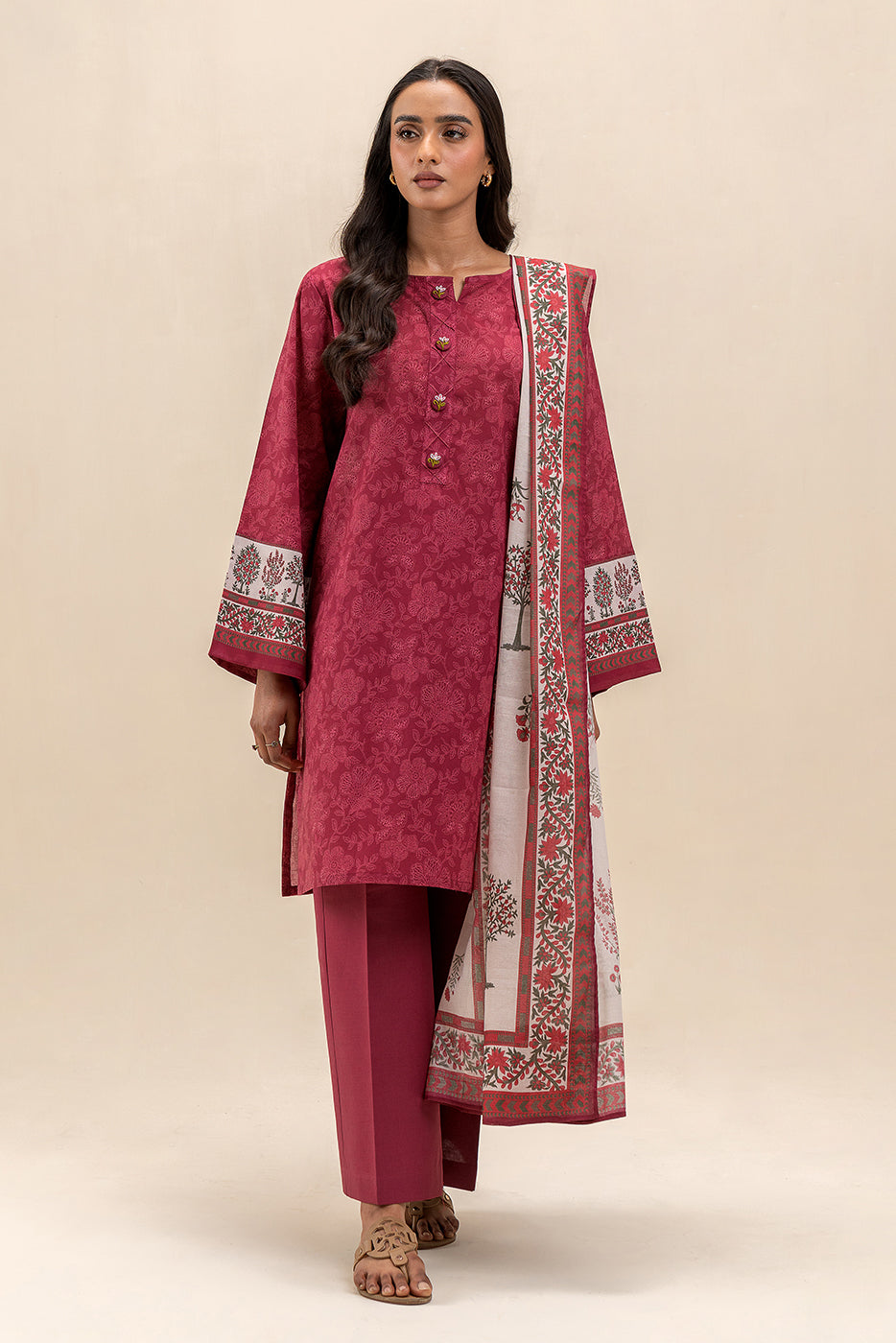 3 PIECE PRINTED LAWN SUIT-MULBERRY ZEST (UNSTITCHED)
