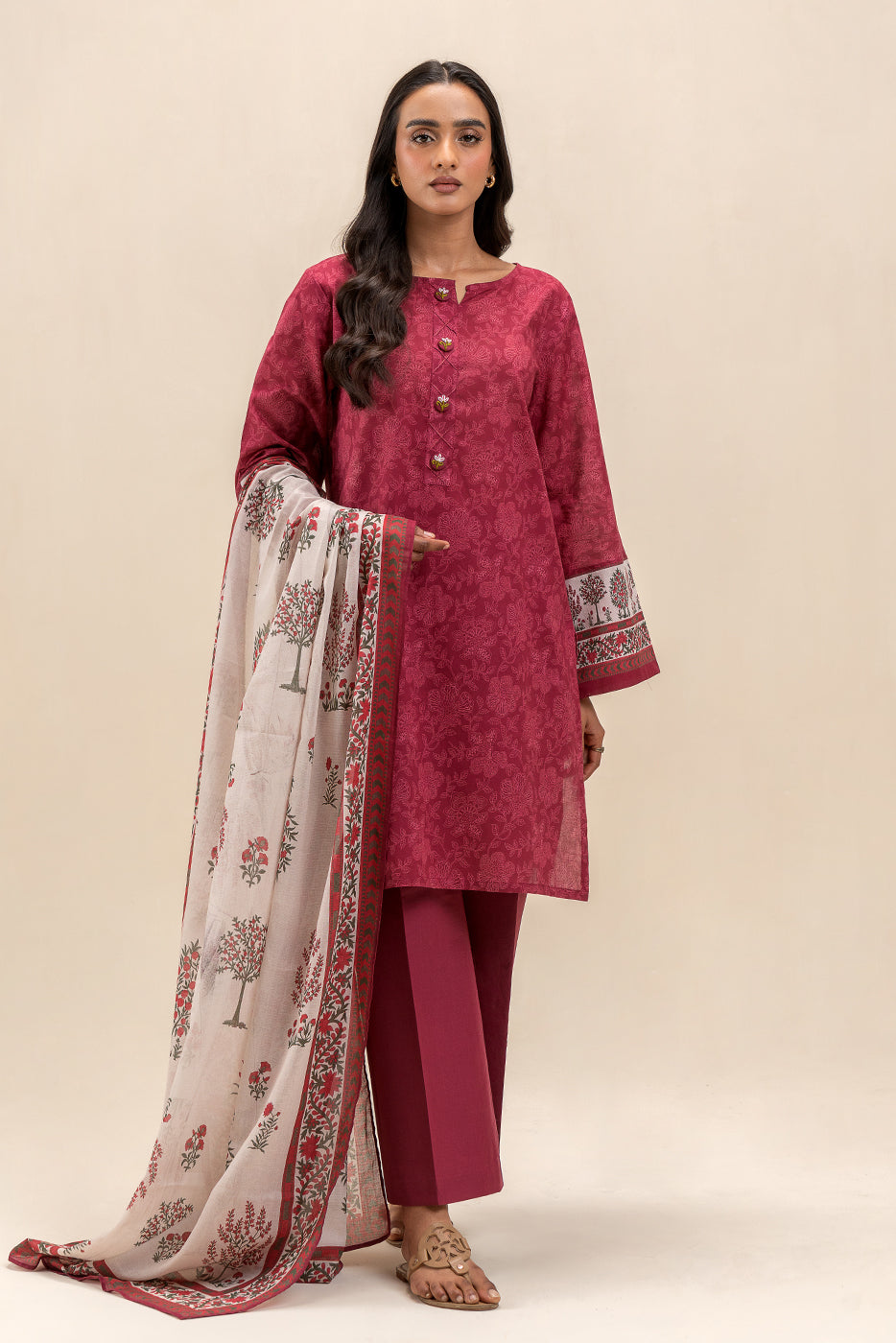 3 PIECE PRINTED LAWN SUIT-MULBERRY ZEST (UNSTITCHED)