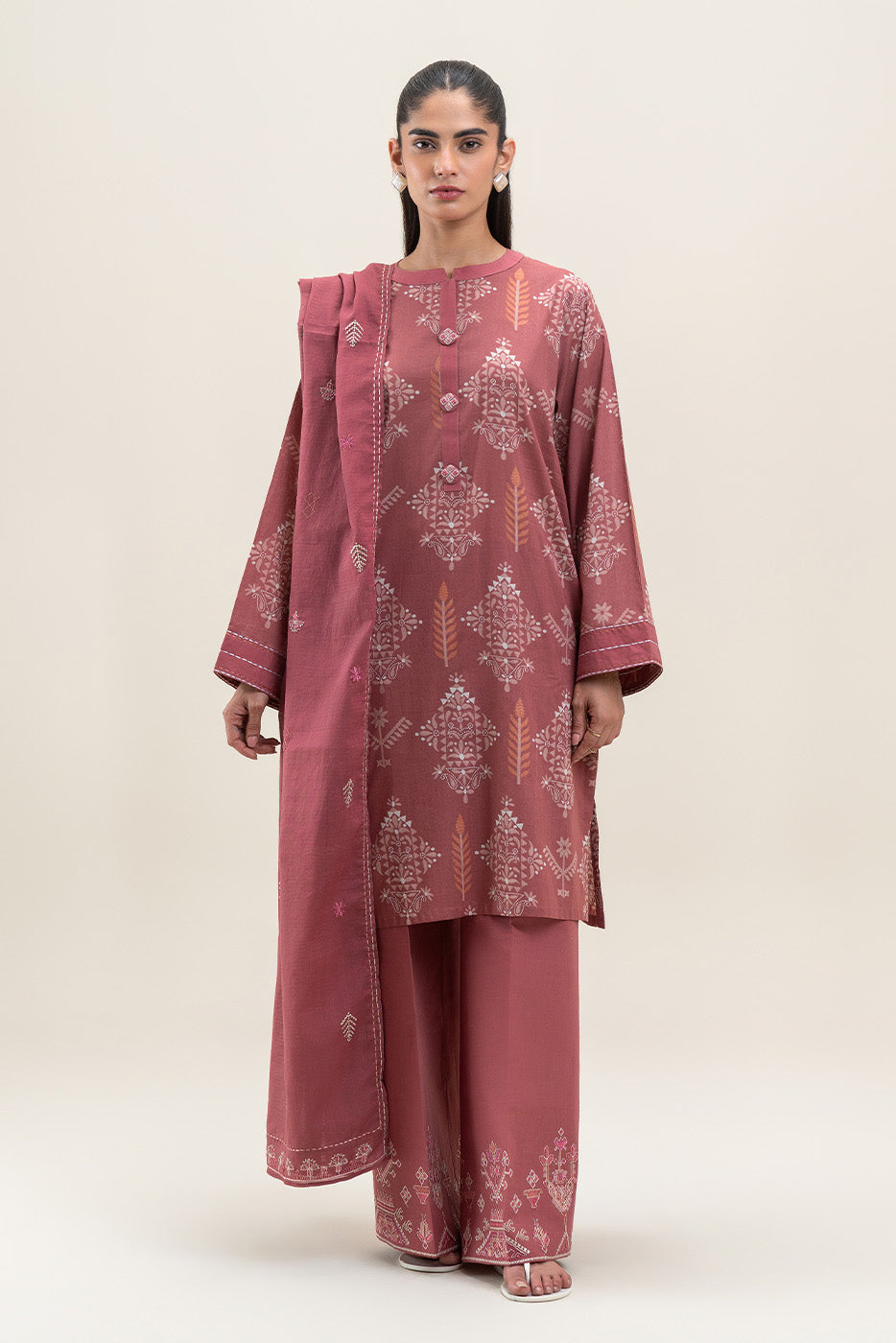 3 PIECE EMBROIDERED LAWN LAWN SUIT-CORAL GLAM (UNSTITCHED)
