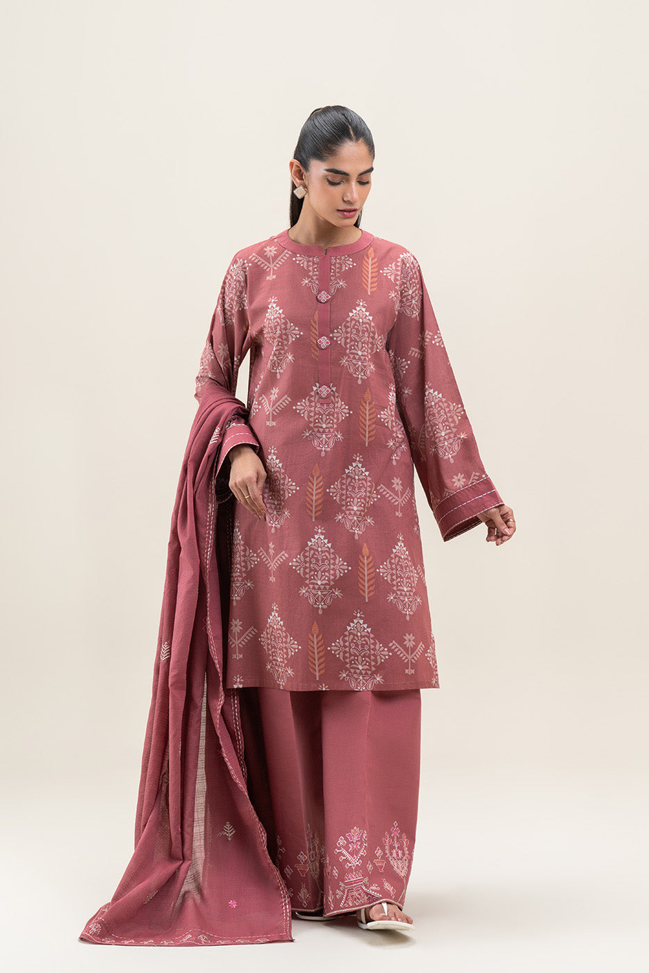 3 PIECE EMBROIDERED LAWN LAWN SUIT-CORAL GLAM (UNSTITCHED)