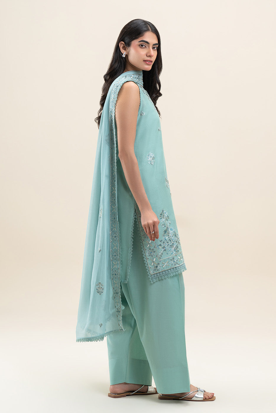 3 PIECE EMBROIDERED SELF JACQUARD SUIT-AQUA FROST (UNSTITCHED)