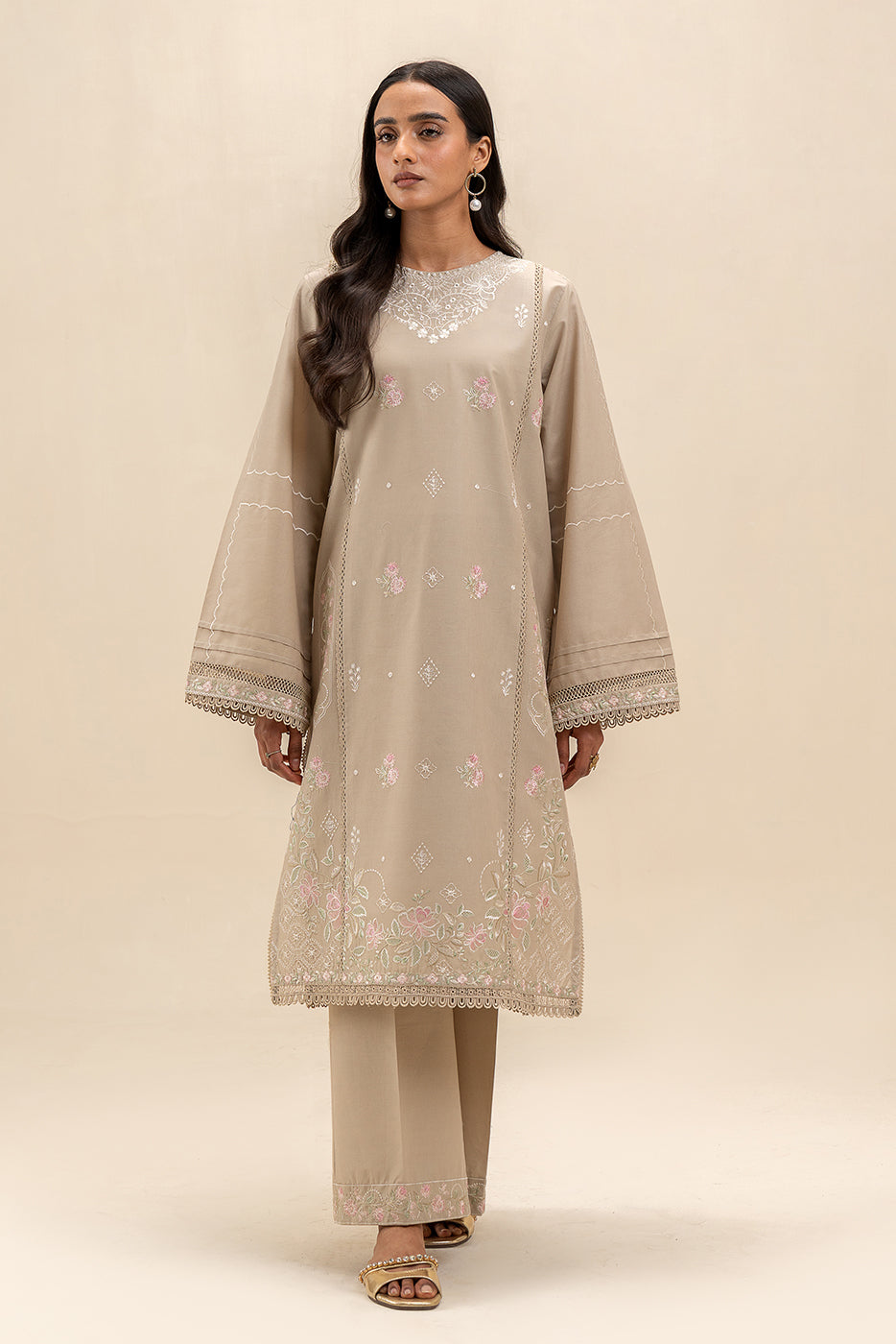 2 PIECE EMBROIDERED LAWN SUIT-DUSTY BEIGE (UNSTITCHED)