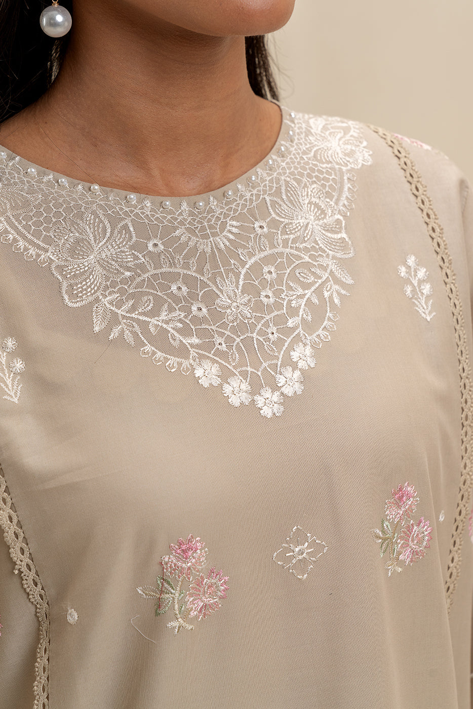2 PIECE EMBROIDERED LAWN SUIT-DUSTY BEIGE (UNSTITCHED)