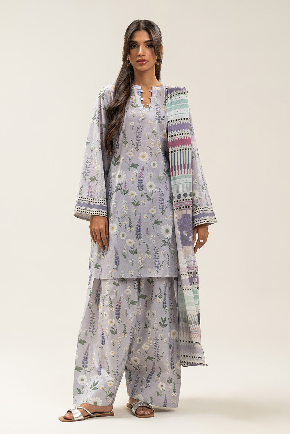 3 PIECE PRINTED LAWN SUIT-VENUS SWAN (UNSTITCHED)