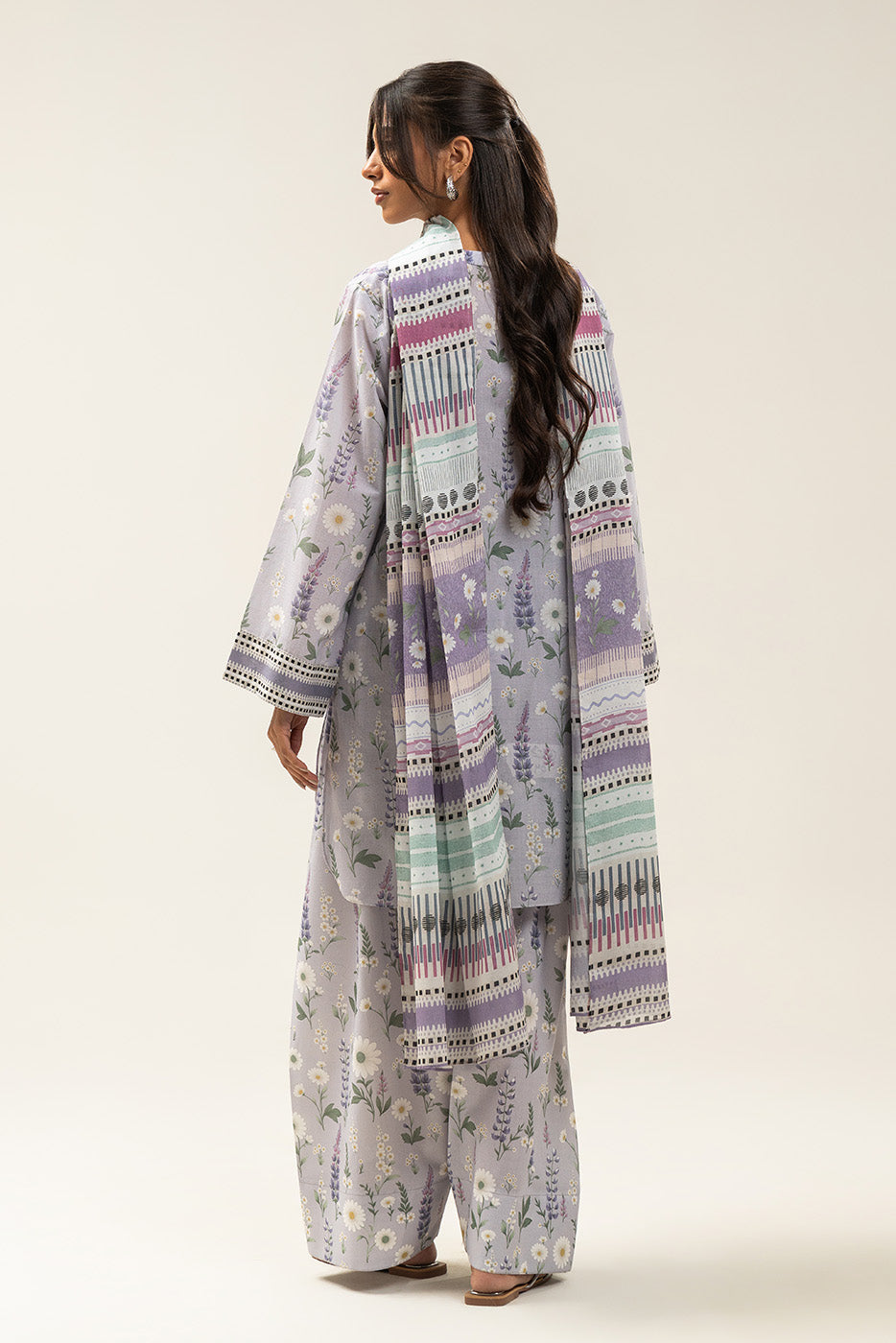 3 PIECE PRINTED LAWN SUIT-VENUS SWAN (UNSTITCHED)