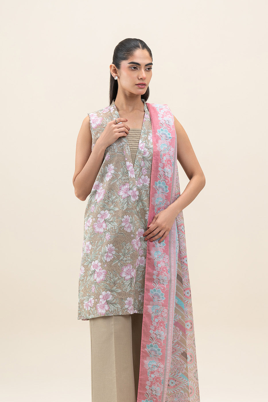 3 PIECE PRINTED LAWN SUIT-MOSS GREEN (UNSTITCHED)