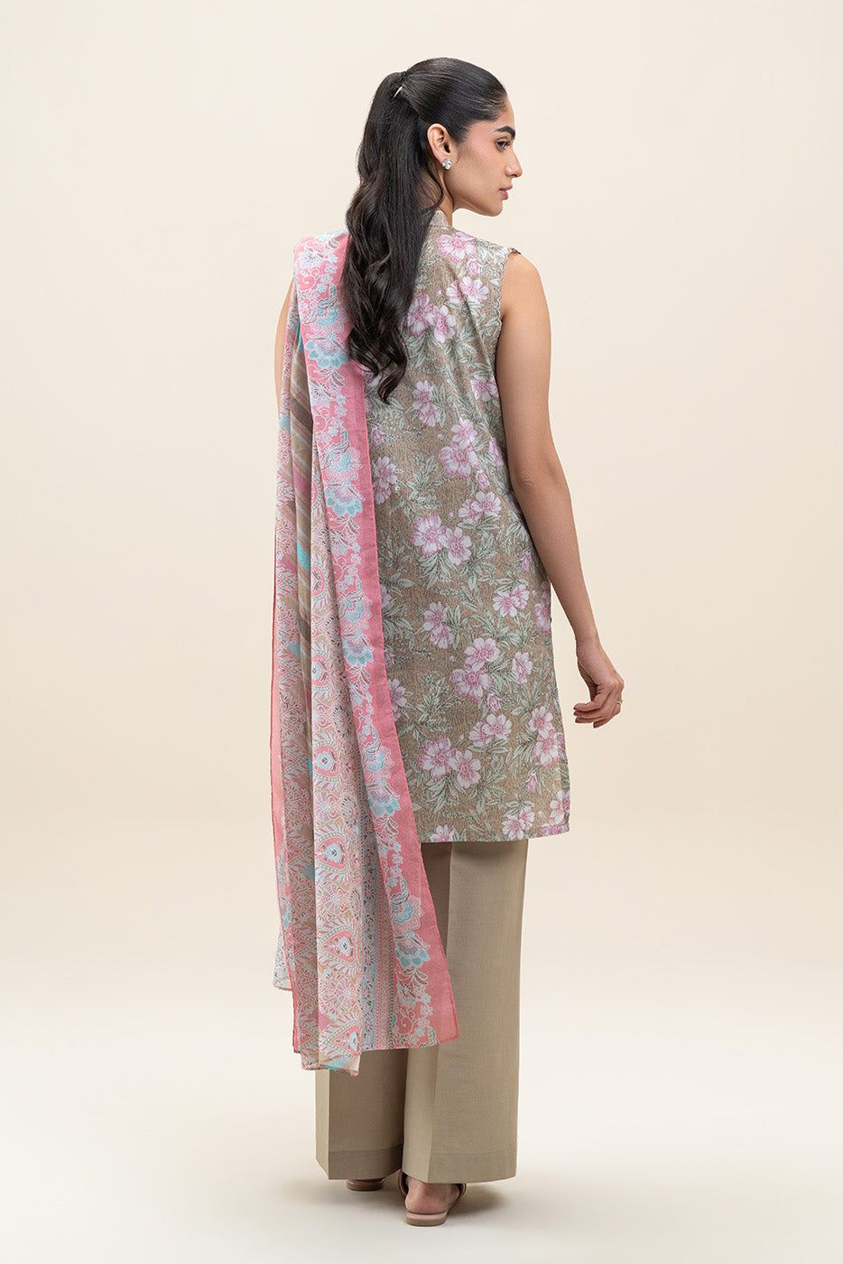 3 PIECE PRINTED LAWN SUIT-MOSS GREEN (UNSTITCHED)