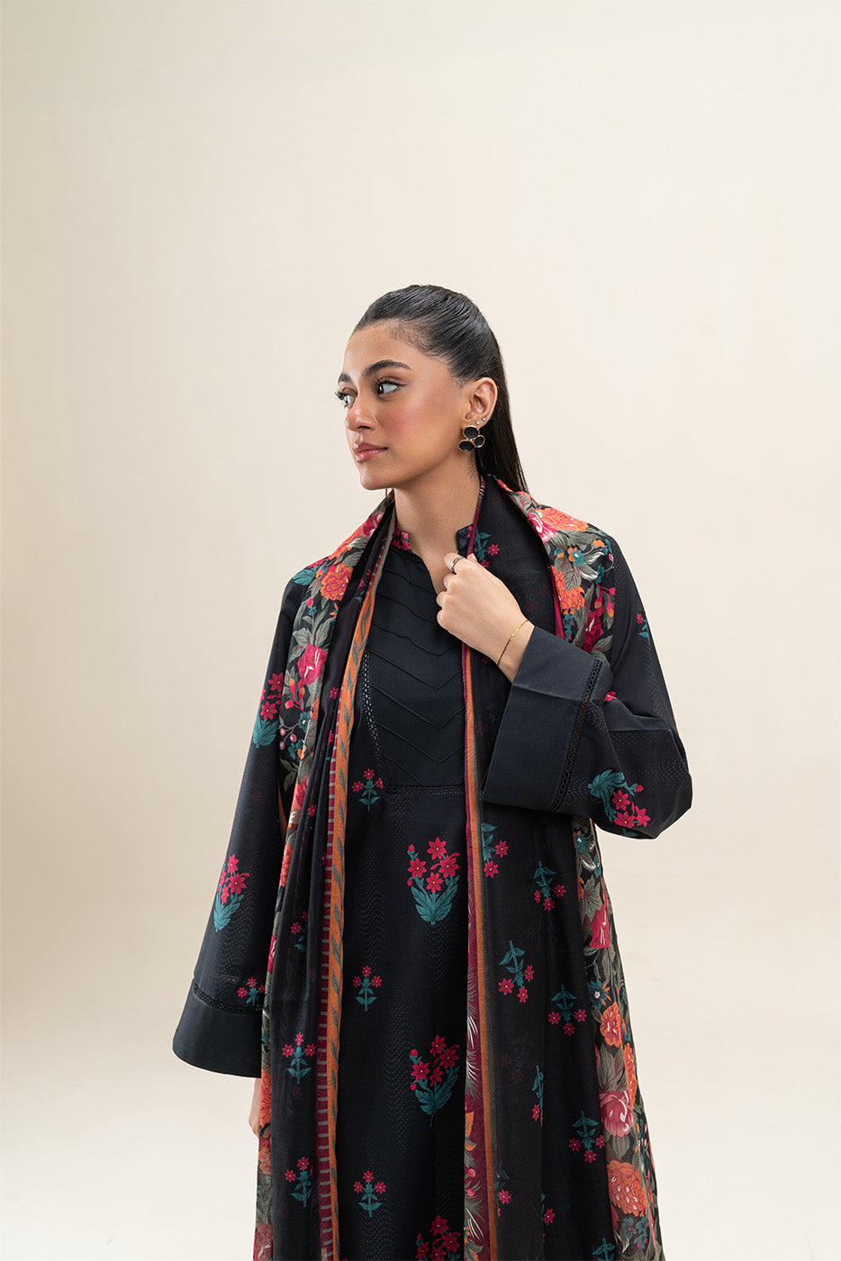 3 PIECE PRINTED LAWN SUIT-PITCH BLOSSOM (UNSTITCHED)