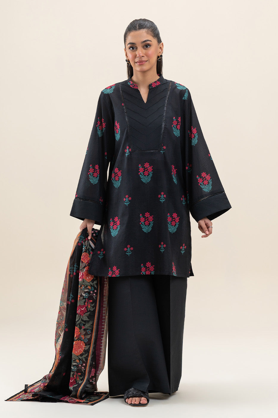 3 PIECE PRINTED LAWN SUIT-PITCH BLOSSOM (UNSTITCHED)