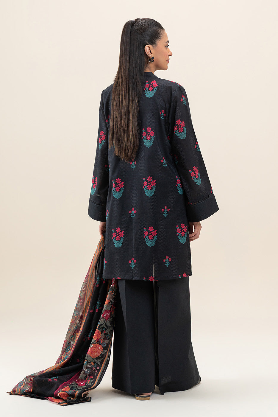 3 PIECE PRINTED LAWN SUIT-PITCH BLOSSOM (UNSTITCHED)