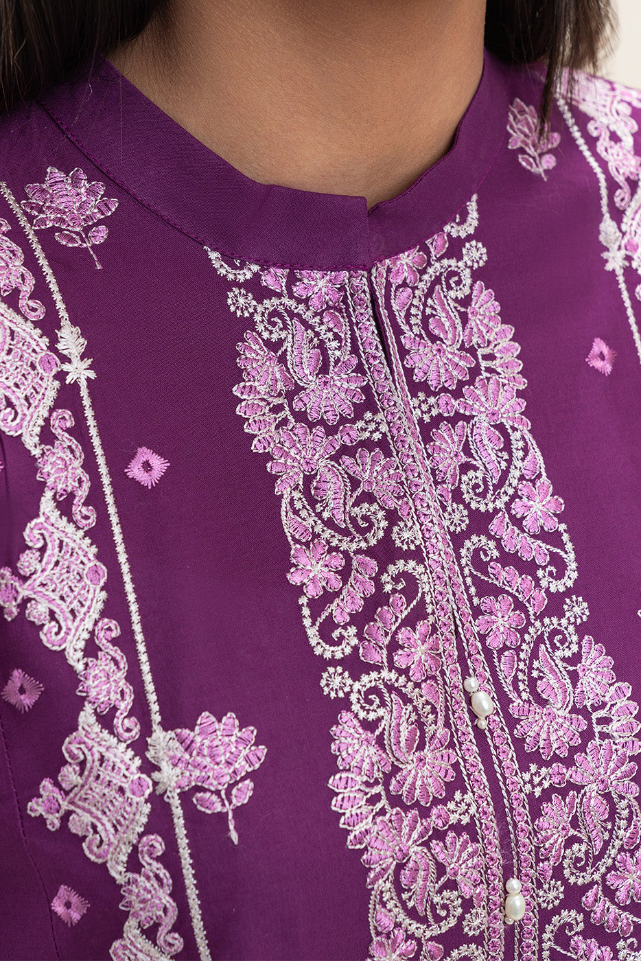 3 PIECE EMBROIDERED LAWN SUIT-PLUM PUFF (UNSTITCHED)
